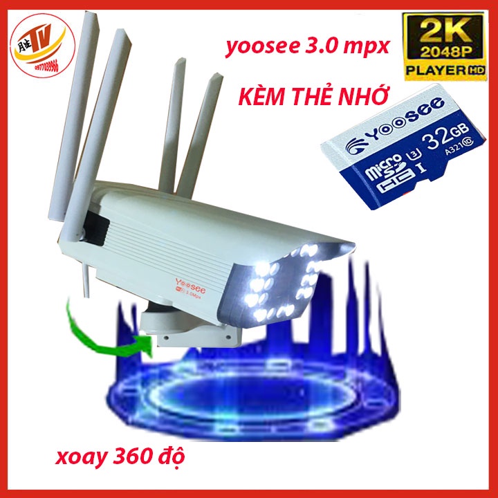 [kem thẻ 32gb 64gb] camera wifi 3.0 ngoài trời xoay 360 độ- trong nhà camera yoosee 4 Râu 3.0 Mpx full hd 1080p