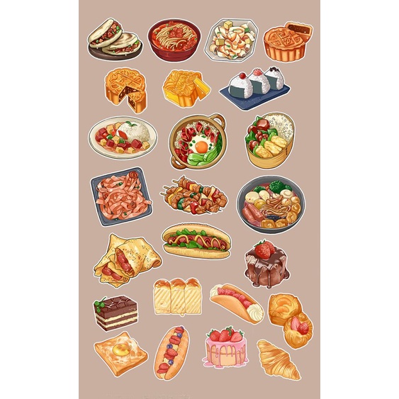 [AB15] Bộ 100 sticker món ngon dùng để trang trí điện thoại di động/ván trượt/vali không để lại dấu keo