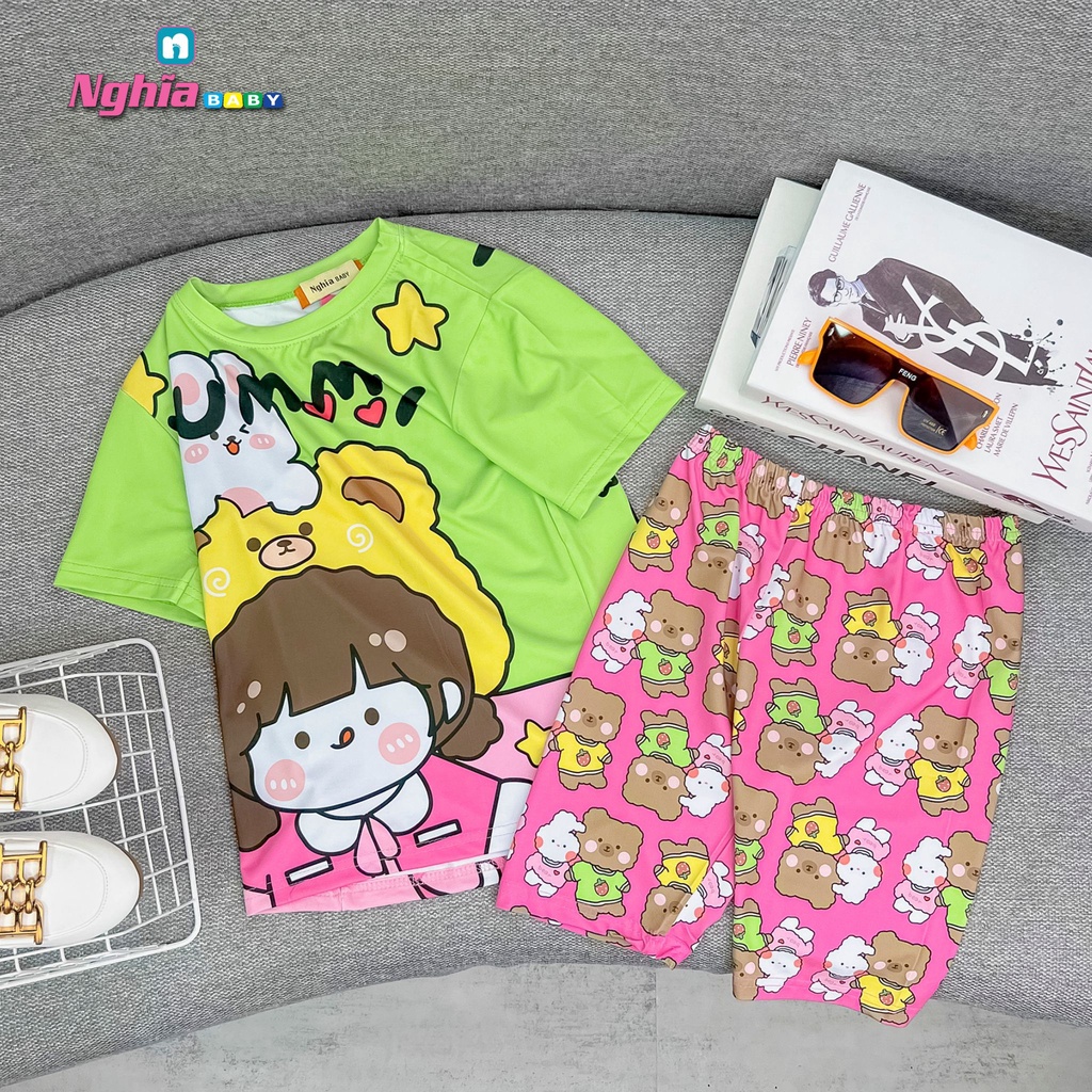 Set bộ thun lạnh 3d in hình hoạt hình siêu cưng NGHĨA BABY dành cho bé gái từ 17kg-34kg