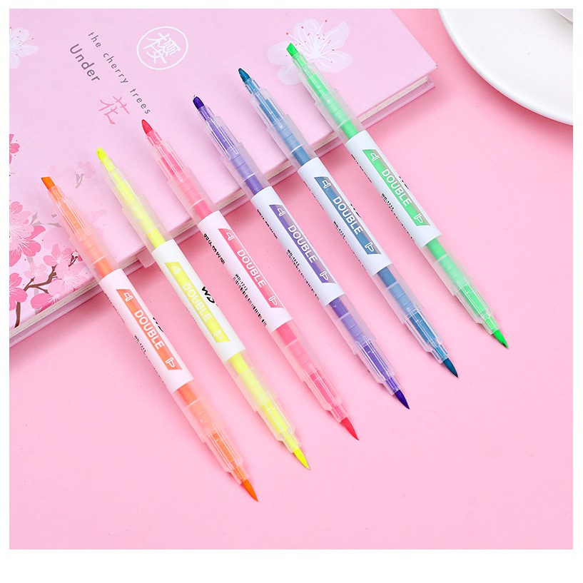 Bút nhớ highlight pastel 2 đầu nhiều màu gồm set 6 bút và 3 bút