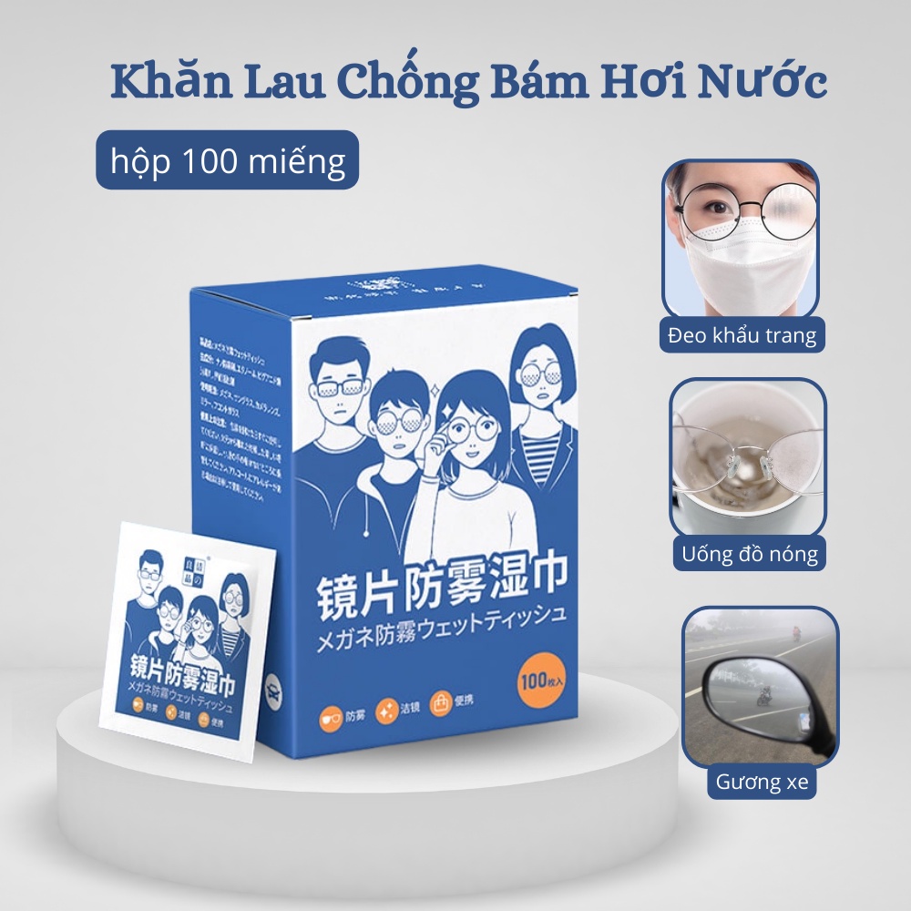 Khăn Lau Kính Nano Hộp 100 Miếng Khăn Giấy Chống Bám Hơi Nước, Chống Mờ Sương, Mồ Hôi, Chống Nhờn