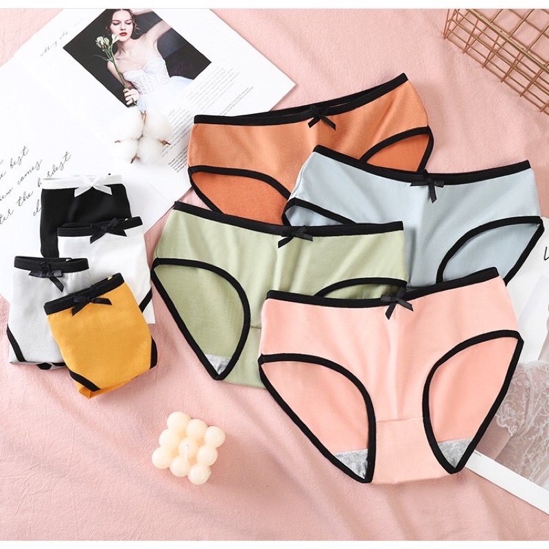 Quần lót nữ cotton đính nơ co dãn viền đen dễ thương