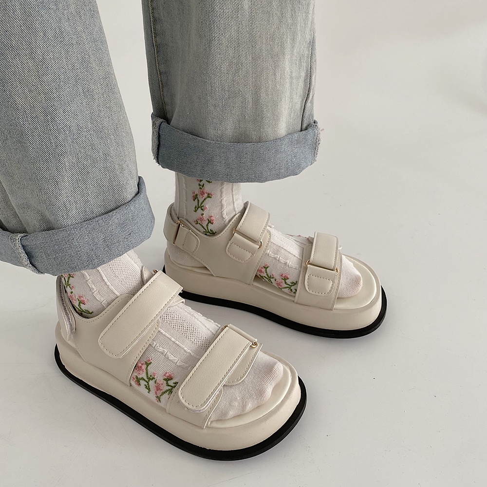 Dép Sandan Đi Học Nữ Đơn GIản Quai Da PU Đế Dày 3.5Cm