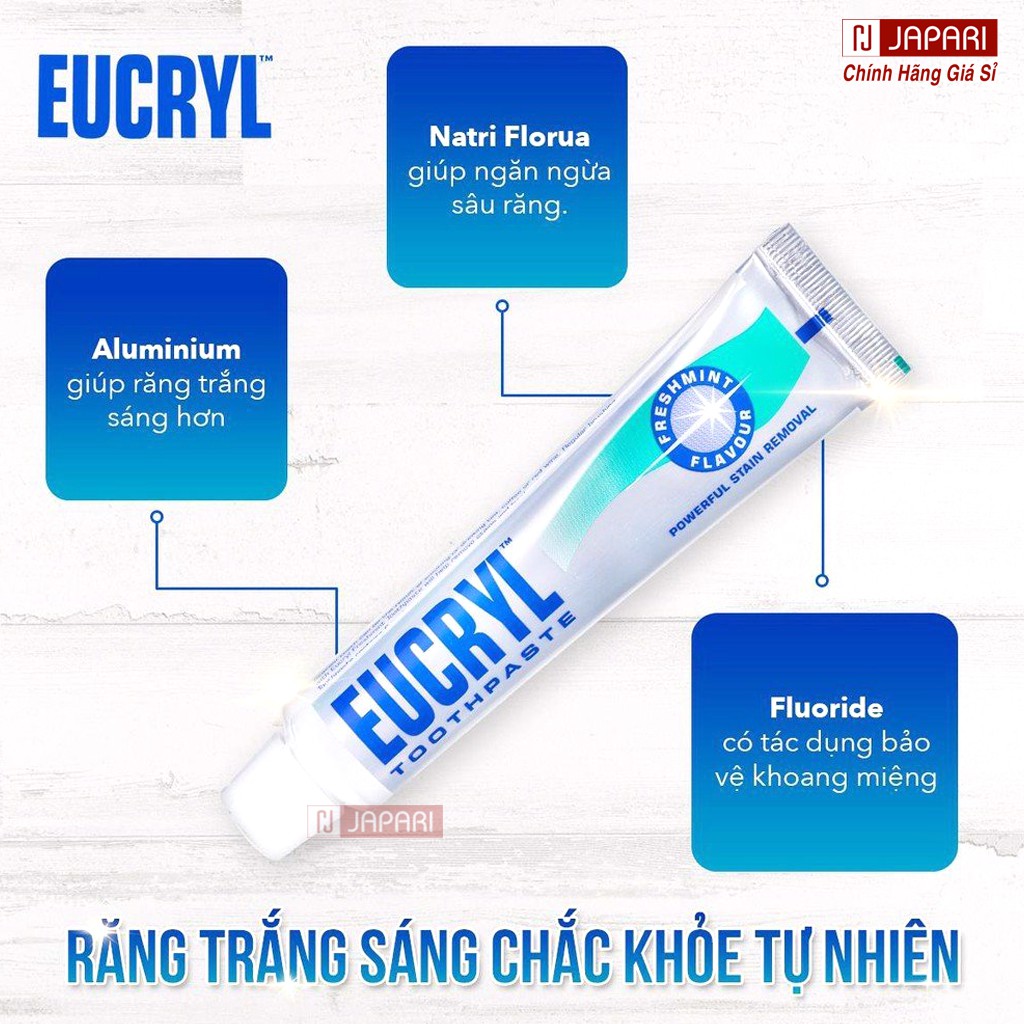 COMBO Kem Đánh Trắng Răng EUCRYL + Bột Tẩy Trắng Răng Eucryl CHÍNH HÃNG - Eucryl  Làm Trắng Răng Thơm Miệng - JAPARI