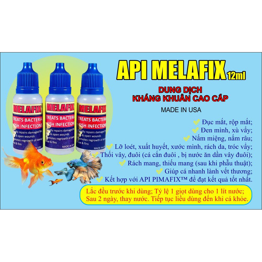 DUNG DỊCH CHĂM SÓC CÁ, DƯỠNG CÁ BETTA, GUPPY, GOLDFISH, CÁ NUÔI THỦY SINH - MELAFIX 12ML [NHẬP KHẨU THÁI LAN]