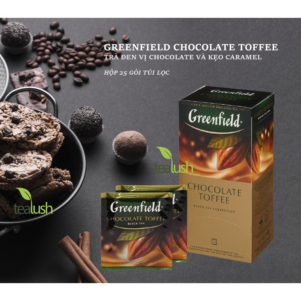 TRÀ ĐEN VỊ CHOCOLATE VÀ KẸO CARAMEL TÚI LỌC - GREENFIELD CHOCOLATE TOFFEE