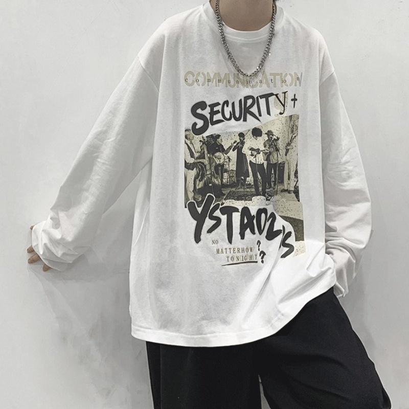 Áo thun tay dài cổ tròn in chữ size M-8XL thời trang mùa thu cho nam