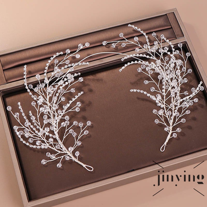 GETNOIVAS Cài tóc đeo đầu họa tiết hoa đính đá phong cách Châu Âu cho cô dâu