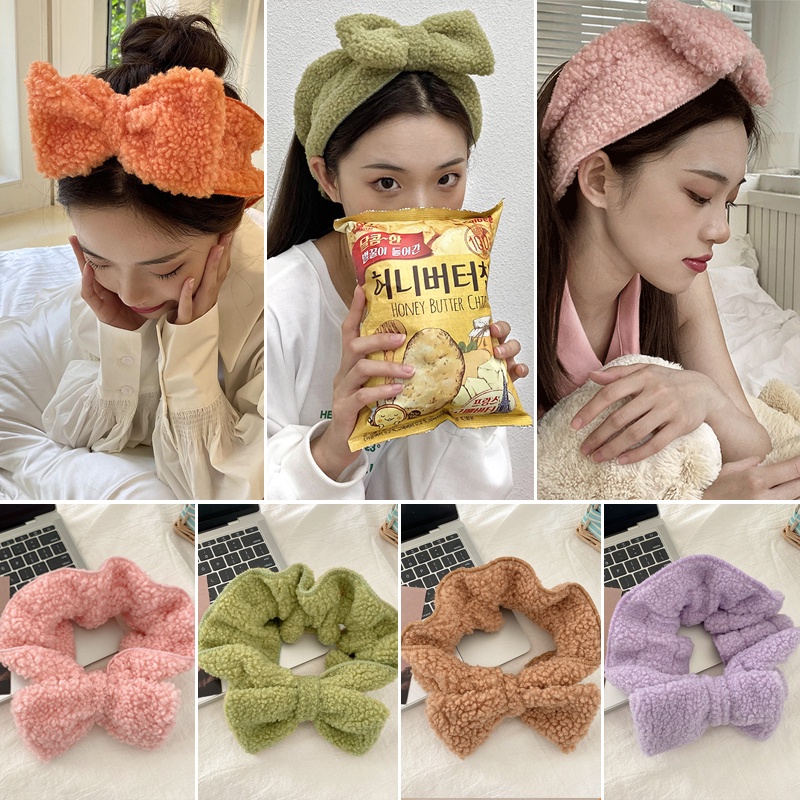 Cute Big Bow Plush Washing Face Hair Band Makeup Hair Band Headband