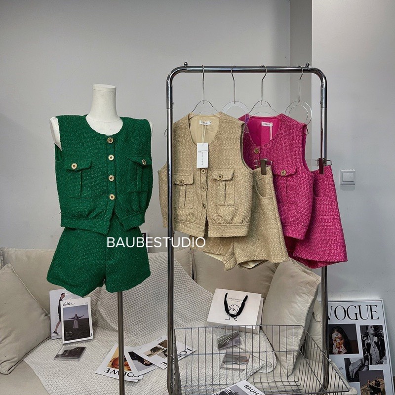 Sét bộ dạ sát nách quần sooc cạp dáng đúng