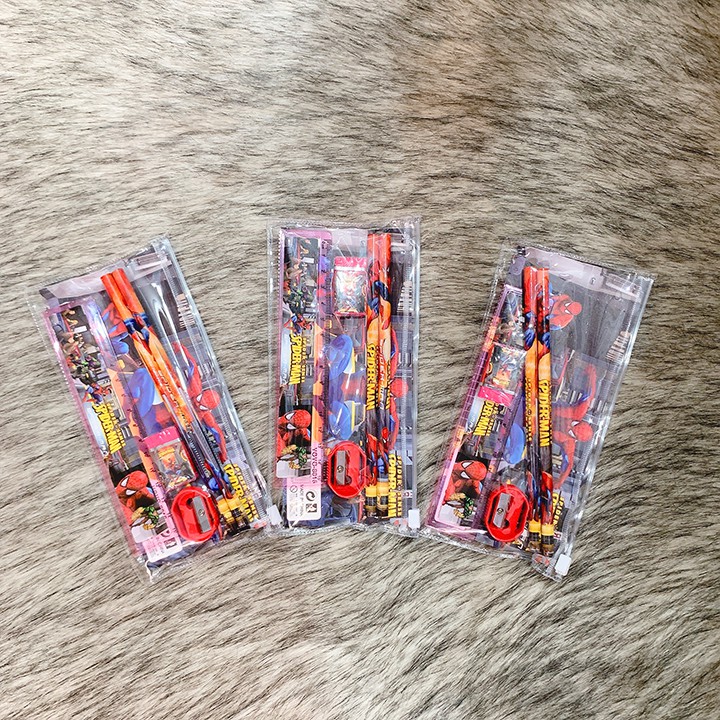 Bộ dụng cụ học tập 5 món chủ đề hoạt hình thú vị kèm túi zip trong suốt xinh xắn cho bé trai và bé gái Baby-S – SH039