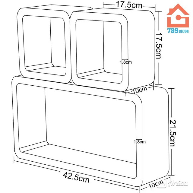 Bộ 03 Ô kệ gỗ treo tường chữ nhật - ô vuông