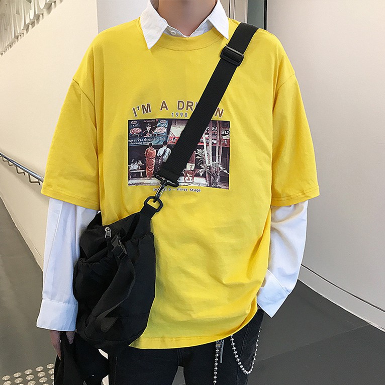 Áo tay ngắn dáng rộng phong cách Hàn Quốc trẻ trung cho nam size M-5XL