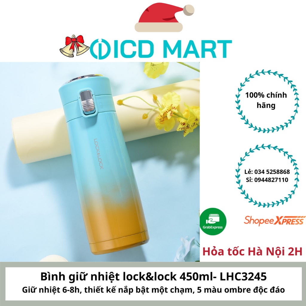 Bình Giữ Nhiệt Holiday Sunset I.d Tumbler Lock&amp;Lock 450ml, sẵn 2 màu xanh và trắng