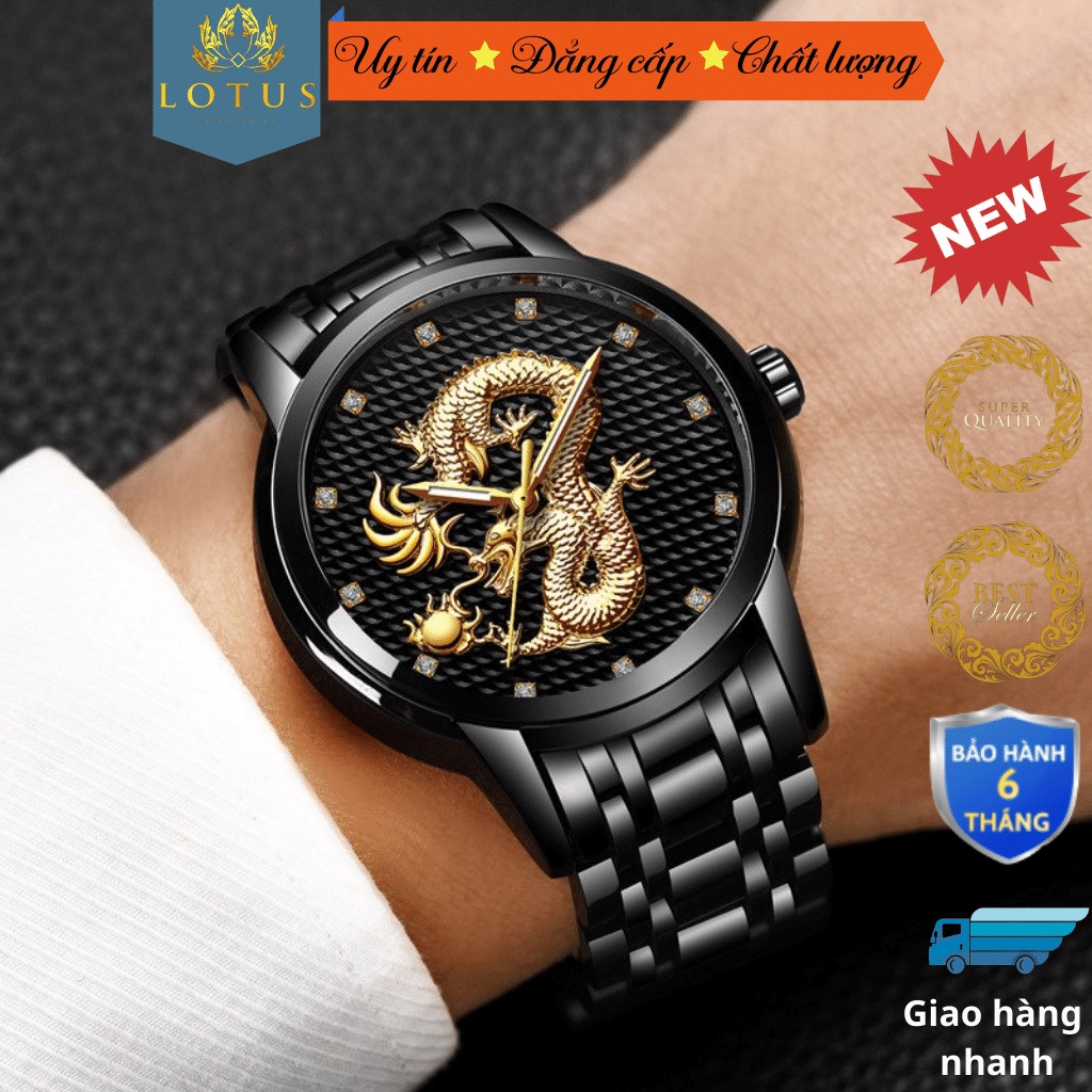 Đồng hồ nam, đồng hồ thời trang cao cấp mặt rồng chống nước LIGE / Lige Business
