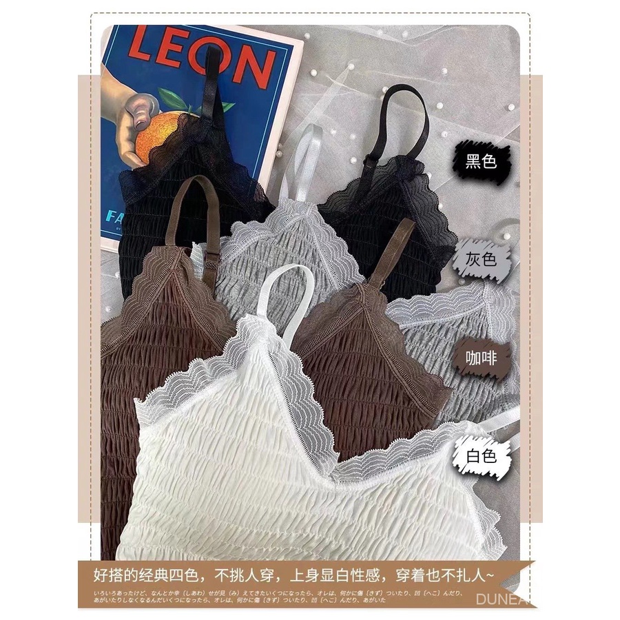 DUNEA Áo Hai Dây Xếp Ly Phối Ren Xinh Xắn Cho Nữ