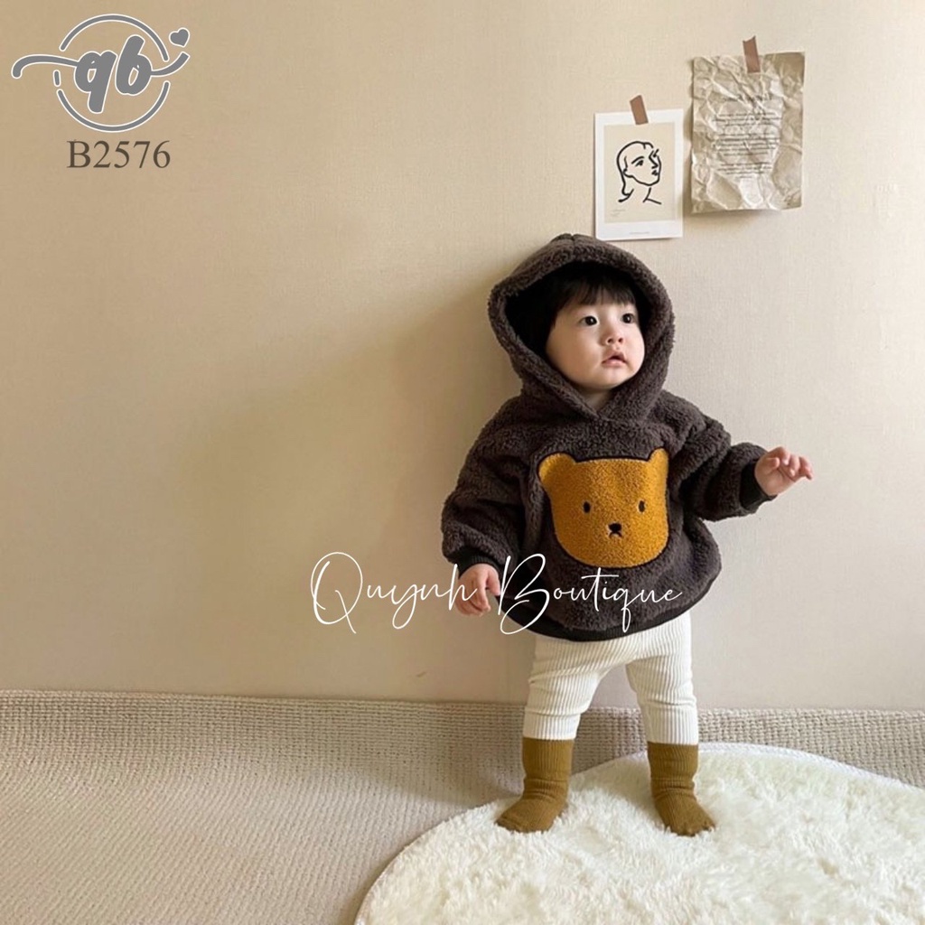 Quần áo trẻ em Quỳnh Boutique Áo hoodie gấu siêu yêu cho bé