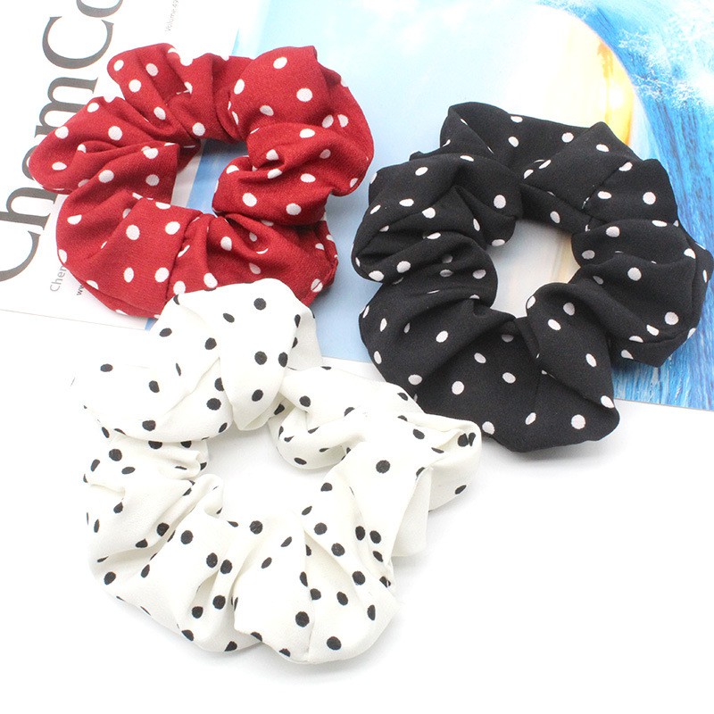 Dây buộc tóc, cột tóc vải scrunchies chiffon chấm bi siêu đẹp