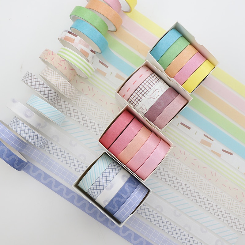 Set 5 cuộn băng keo Washi dán trang trí sổ tay/nhật ký dễ thương