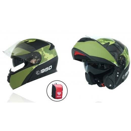 Mũ Bảo Hiểm Full.Face Lật Hàm Yohe 950 Black Green/White mũ Phượt - nón bảo hiểm xe Motor.