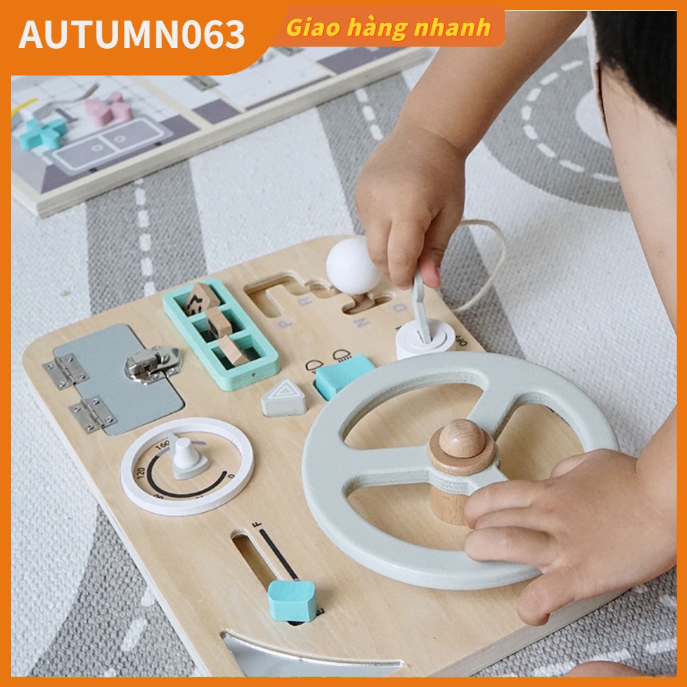 Đồ chơi vô lăng Montessori Màu sắc phù hợp với đồ giả lái xe bằng gỗ giáo dục sớm Autumn063