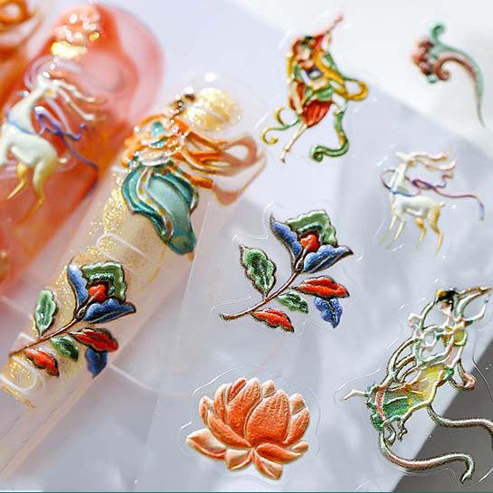 Miếng Dán Trang Trí Móng Tay Tự Dính Họa Tiết Hoa 5D DIY