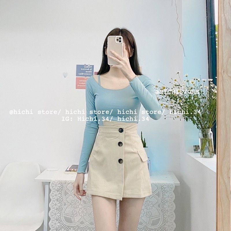 chân váy cạp lệch nhung và áo len trễ vai ảnh thật video hichi | BigBuy360 - bigbuy360.vn