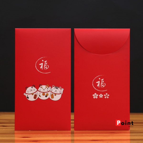 Bao Lì Xì Đỏ Hình Mèo May Mắn 9.5 * 17cm Phong Cách Nhật Bản