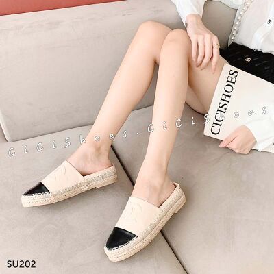 Slip on Cici Shoes da lì thêu mũi đen-SU202