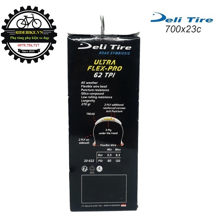 Vỏ lốp gấp xe đạp Deli Tire ULTRA FLEX-PRO 700x23c