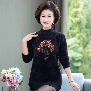 Mới mùa thu và mùa đông lông chồn nhung dày đan và áo len nhung phụ nữ trung niên quần áo ấm của phụ nữ trung niên và ng