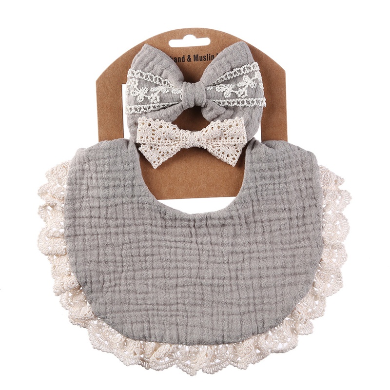 Yếm Ăn Cotton Mềm Mại Phối Ren Xinh Xắn Cho Bé Sơ Sinh