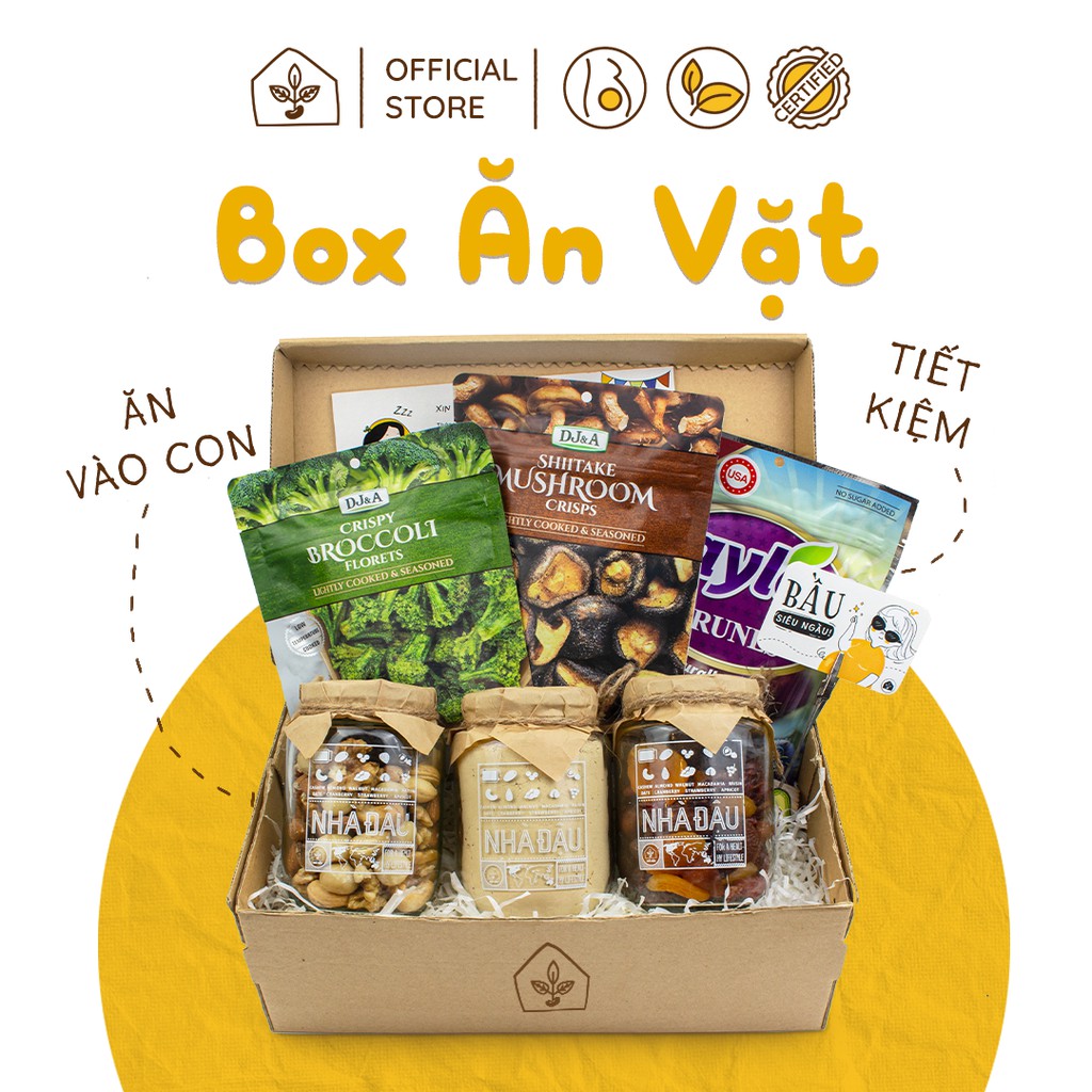 Box Ăn Vặt Mẹ Bầu Giảm Nghén, Đảm Bảo Dưỡng Chất từ Hạt, Trái Cây Sấy, Ngũ Cốc 11 Loại Hạt, Rau Và Nấm | Nhà Đậu | 186