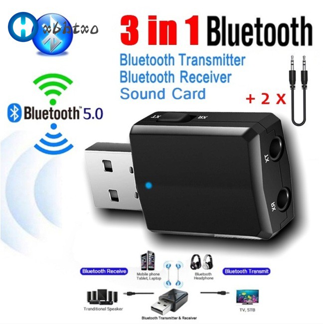 Bộ Thu Phát Bluetooth 5.0 Audio Aux Rca Usb 3.5mm 3 Trong 1 Cho Tv Pc Xe Hơi