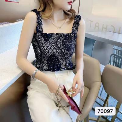 DUNEA Áo Croptop Hai Dây Nhún Bèo Quyến Rũ Thời Trang Cho Nữ