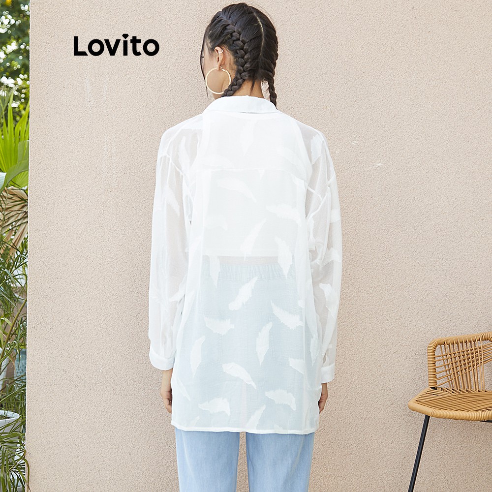 Áo sơ mi Lovito vải voan chống nắng màu trơn L02135 (Màu trắng) | BigBuy360 - bigbuy360.vn