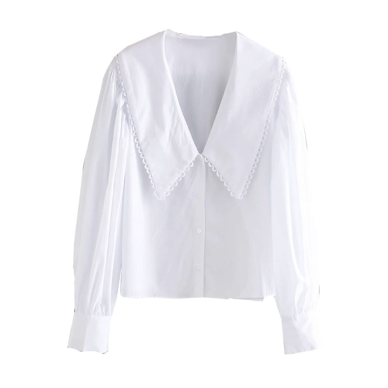 Áo Sơ Mi Tay Dài Phồng Cổ Chữ V Phối Nút Thời Trang Cho Nữ