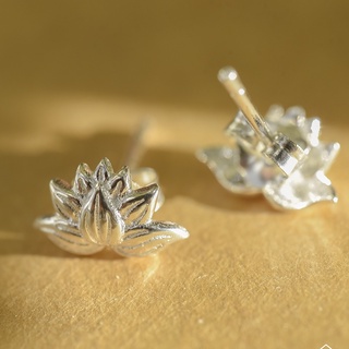Bông tai phong cách Phật Giáo hình Hoa sen đơn giản - Khuyên tai Bạc cao cấp phong thủy,may mắn bình an - Hiên Nhà