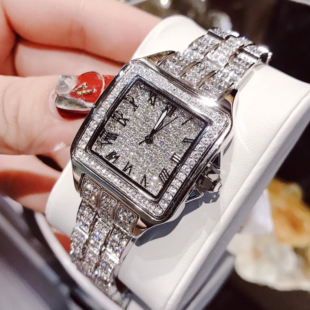 Đồng Hồ Nữ Davena Vuông Đính Đá Silver 30mm
