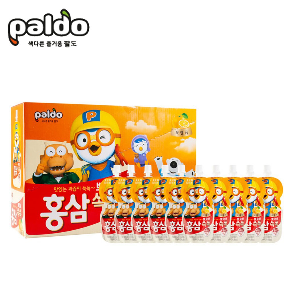 Nước Hồng Sâm Trái Cây Paldo Pororo Vị Cam Hàn Quốc Hộp - 10 Túi