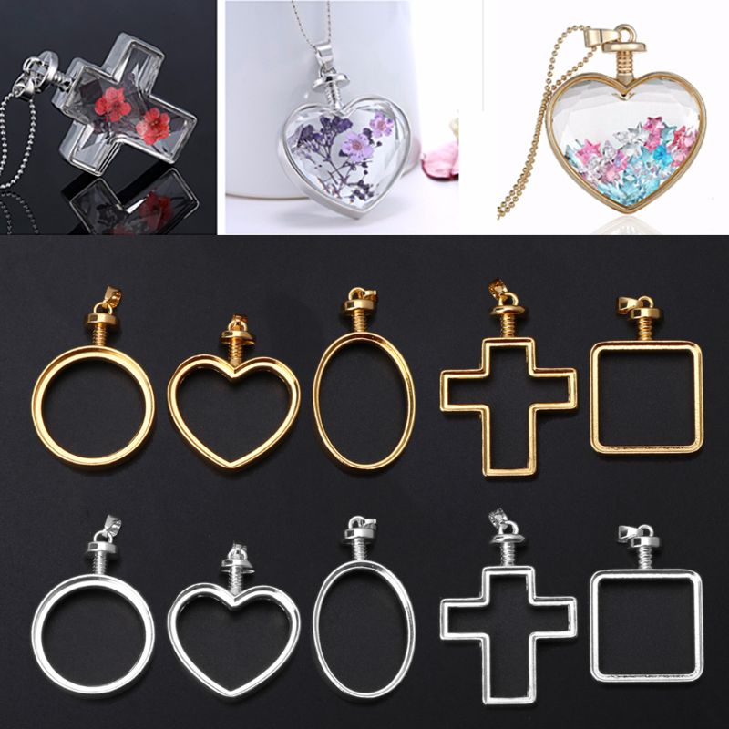 San * Mặt Dây Chuyền Hình Học Khung Kim Loại Mặt Hoa Khô Màu Vàng / Bạc Bằng Resin UV Cài Đặt