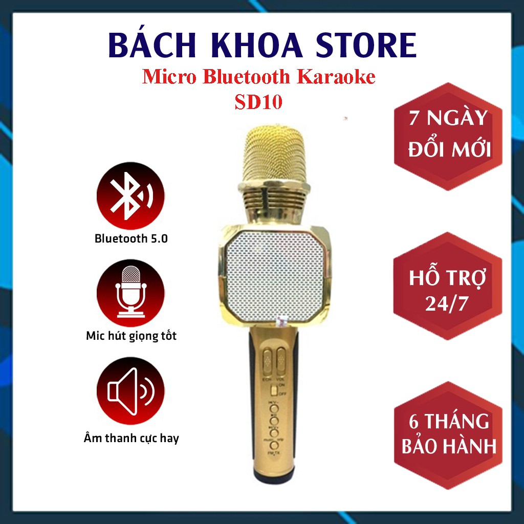 Micro Karaoke Bluetooth SD-10 Không Dây Micro Hát Kèm Loa Siêu Hay Hỗ Trợ Thu Âm Thẻ Nhớ USB