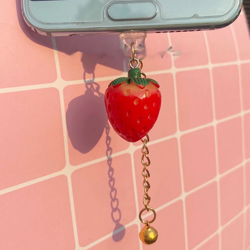 Nút Bịt Chống Bụi Chống Bụi Gắn Ổ Cắm Điện Thoại Di Động Hình Quả Dâu Tây / Cà Chua Phong Cách Nhật Bản