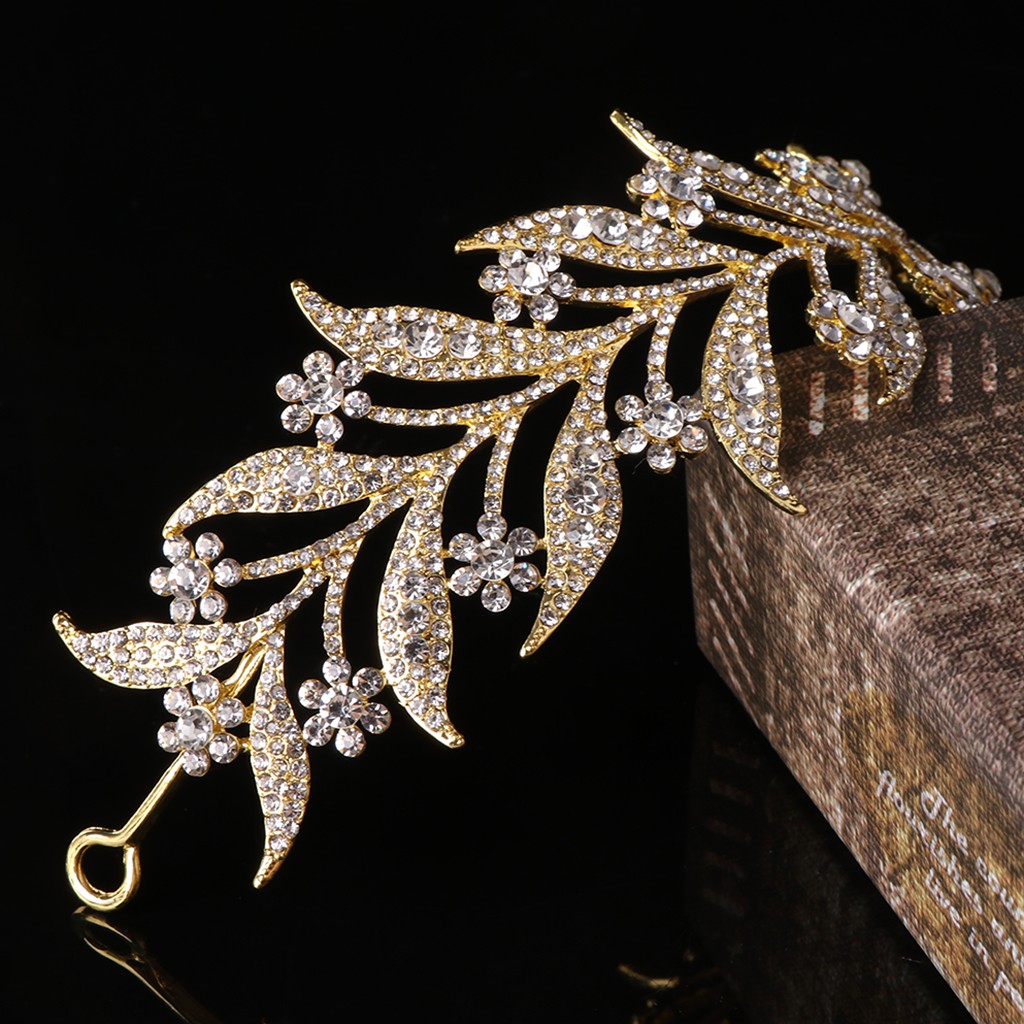 Cài tóc hình lá đính đá cho thiết kế dìu dàng xinh xắn