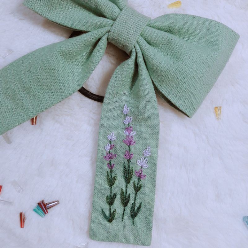 Nơ cột tóc thêu tay handmade