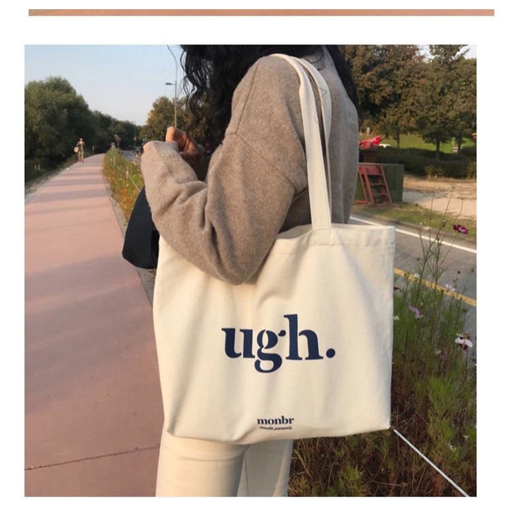 Túi tote vải canvas mềm họa tiết chữ có khóa kéo dành cho nữ