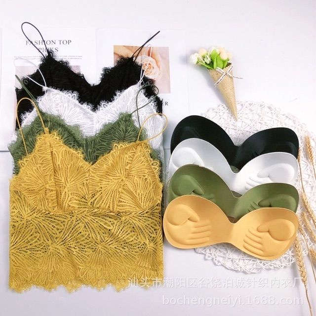 Áo bra ren lá 2 dây sợi bún dáng croptop có đệm ngực 8823