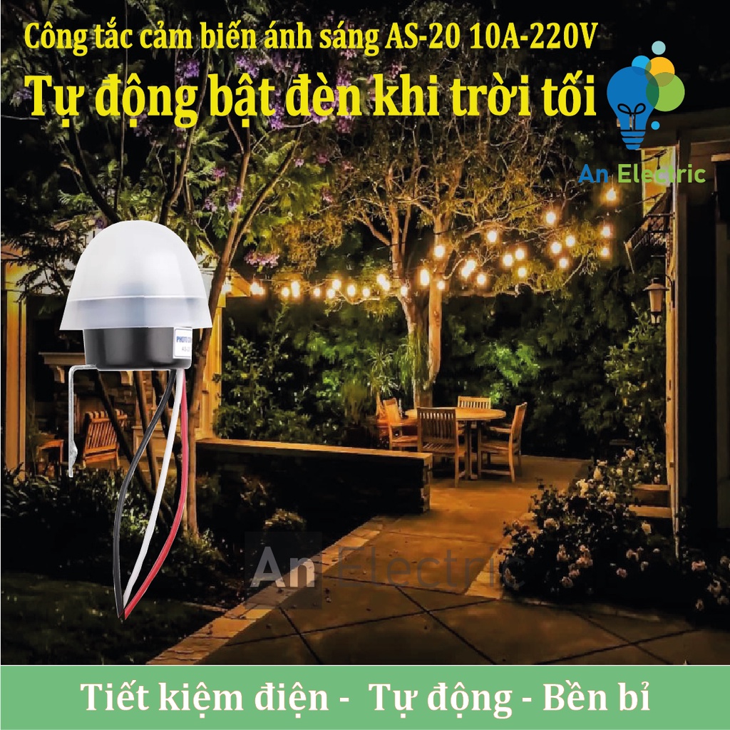 Công tắc cảm biến ánh sáng 220V 10A tự động bật đèn khi trời tối, tắt đèn khi trời sáng [AS-20]