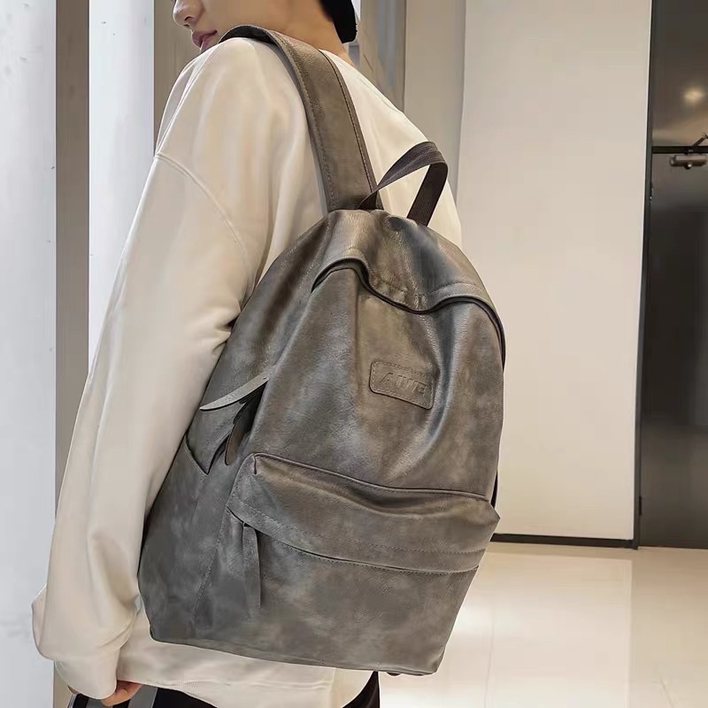 Balo chống nước Da trơn Basic da PU balo da nam nữ học sinh sinh viên đựng vừa sách vở laptop, balo thời trang