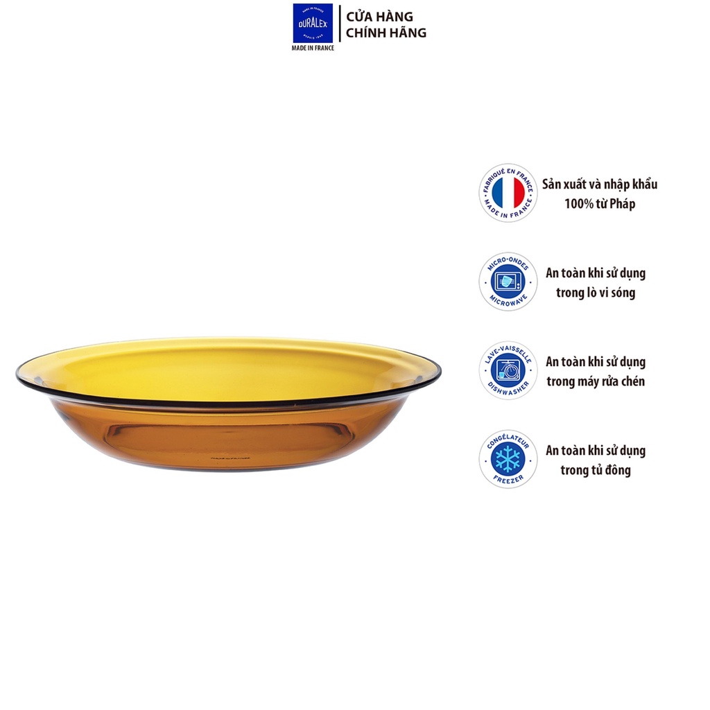 Dĩa thủy tinh D3018D Duralex - Lys vàng Amber -  28cm Thủy tinh cường lực cao cấp Pháp